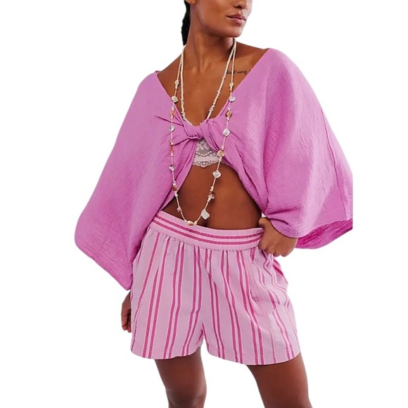 Free People Linen Twist Front Cropped Top in Orchid, Magenta OS - Picture 3 of 9